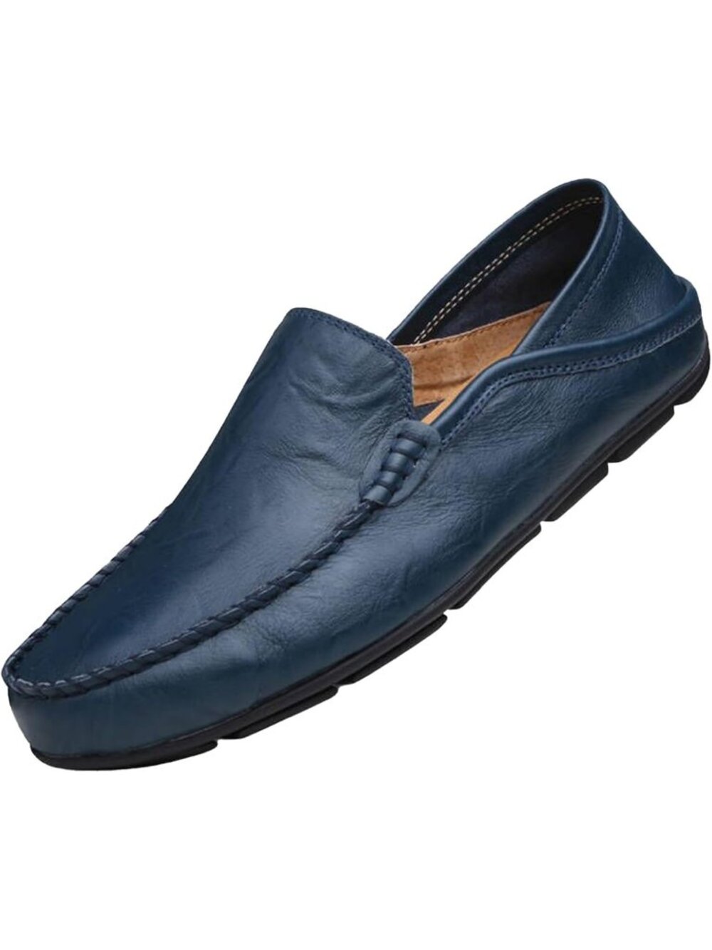 Men's Blue Leather Loafers Premium Genuine Slip On Breathable Casual Shoes